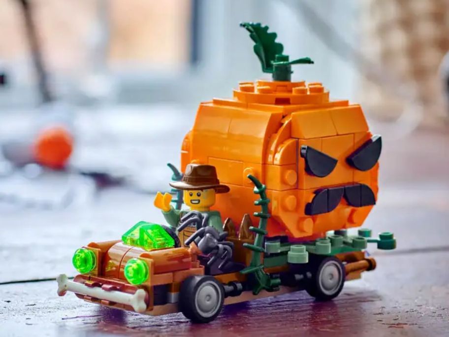 LEGO Jack-O'-Lantern Pickup Truck on top of a table
