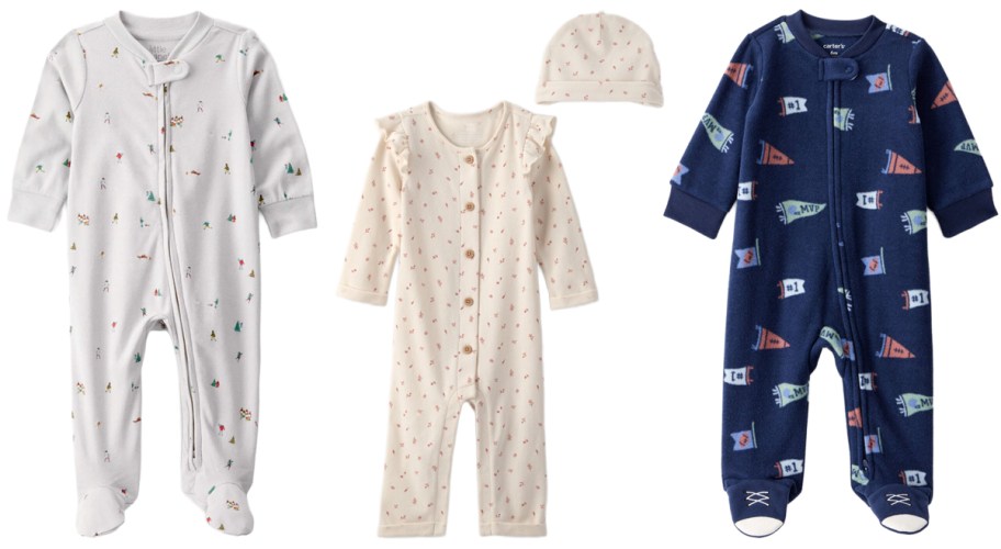 Little Planet Baby Organic Cotton Sleep & Play Pajamas, Carter's Baby Girl 2-Piece Button-Down Jumpsuit & Cap Set, Carter's Baby Boy Loose Fit Long-Sleeve Sleep & Play Pajamas