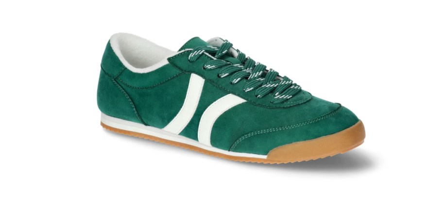 Dark green and white sneakers on a white background