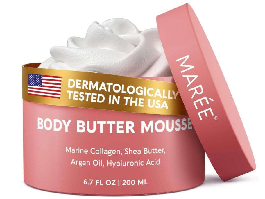 Maree Moisturizer Body Butter Mousse with its open tin