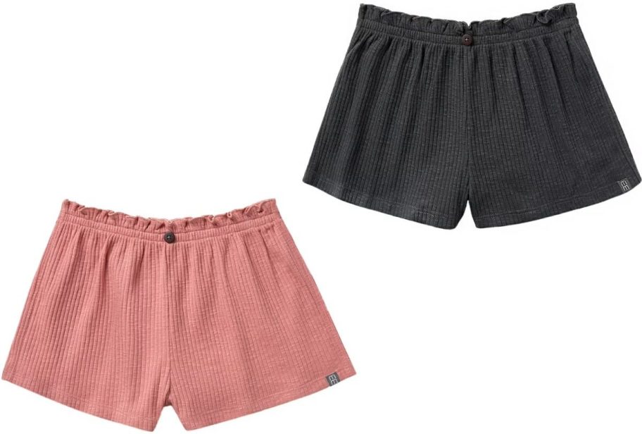 Stock images of two pairs of Modern Moments by Gerber Toddler Girl Organic Wide Leg Shorts in pink and gray