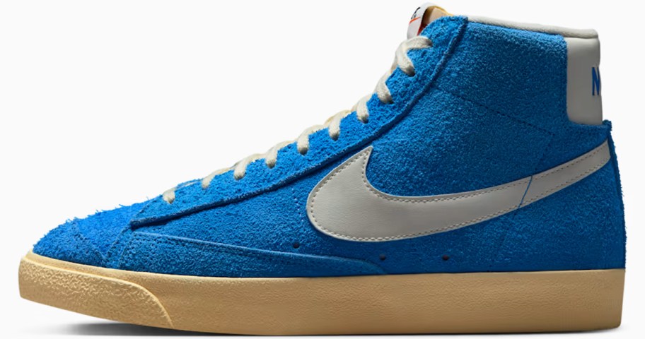 blue suede high top nike sneaker