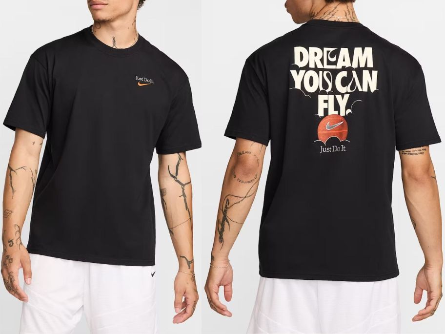 Front and back view of a man wearing a Nike Basketball Just Do It Tee