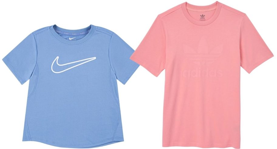 a kids blue nike tee and pink adidas tee