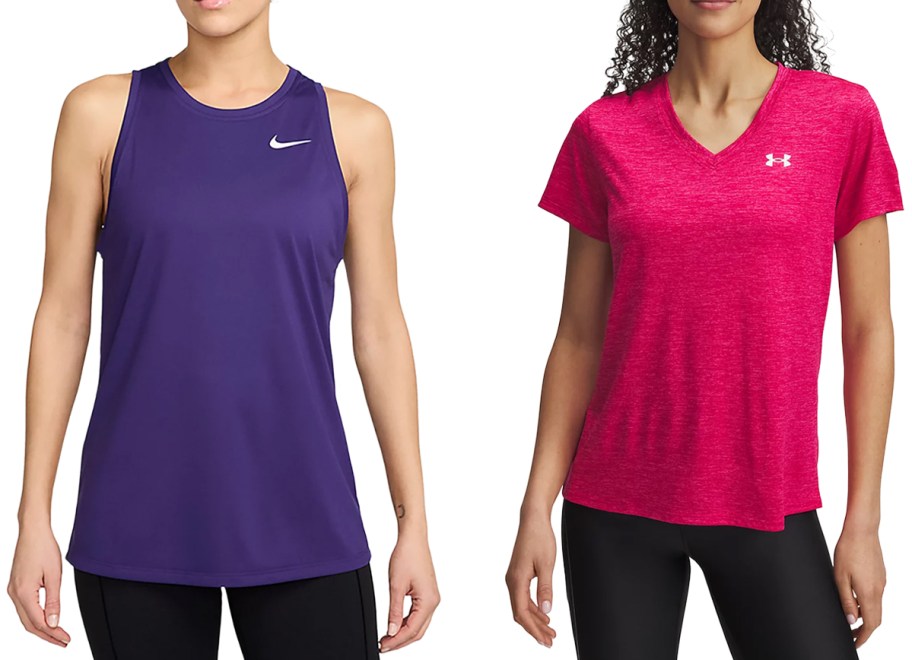 Nike Women's Dri-FIT Tank Top and Under Armour Women's UA Tech Twist V-neck T-shirt