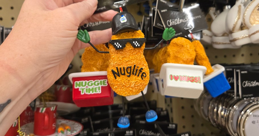 NugLife Chicken Nugget Ornament with nugget wearing hat with ranch dressing