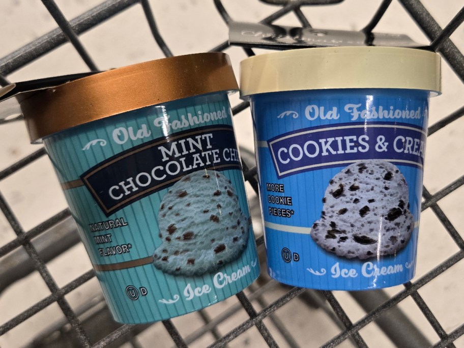 Old Fashioned Ice Cream Pint Ornaments in Cookies and Creme and Mint Chocolate