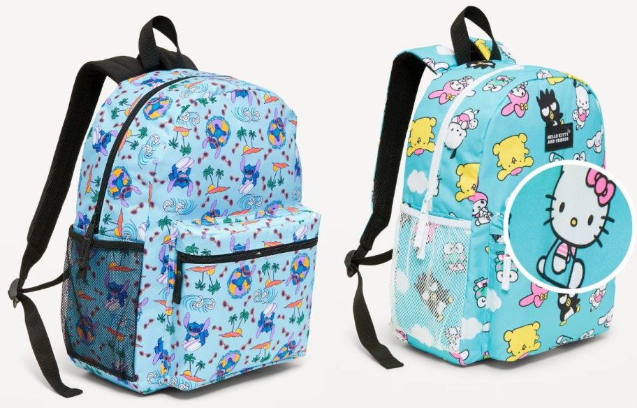 Stock images of Stitch and Hello Kitty Old Navy Backpacks
