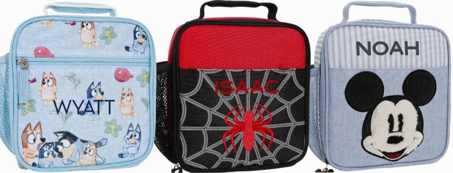 three kids character lunch bags