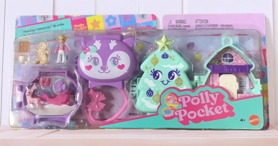 Polly Pocket Holiday Connects Bundle package sitting on a table