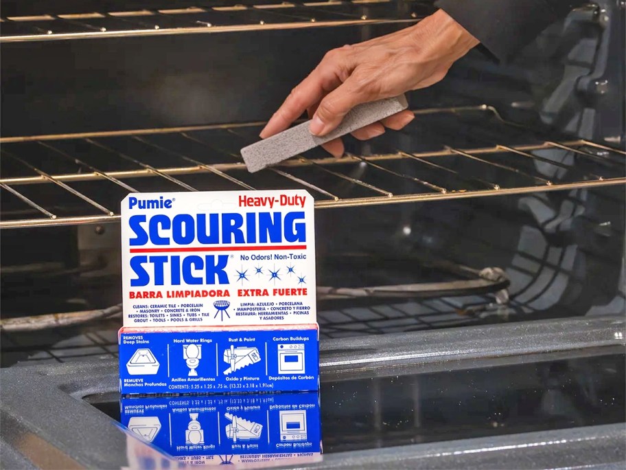 using a pumice stone to clean oven racks