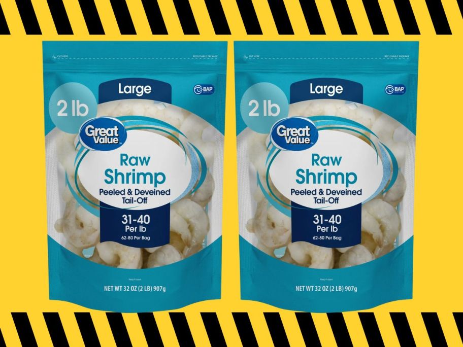 2 bags of Raw Shrimp surrounded by caution tape