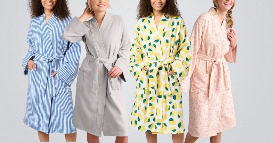 4 ladies wearing bathrobes