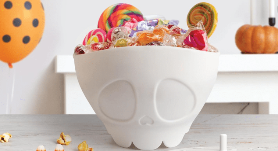 Skull bucket with candies inside