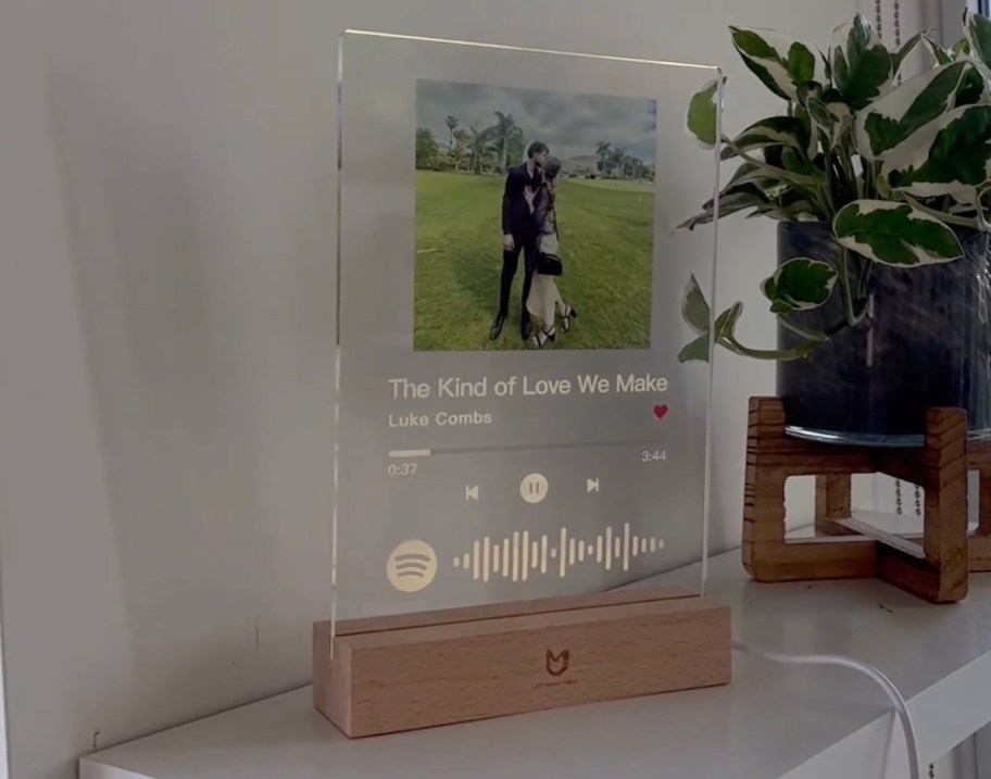 personalized song plaque on mantel