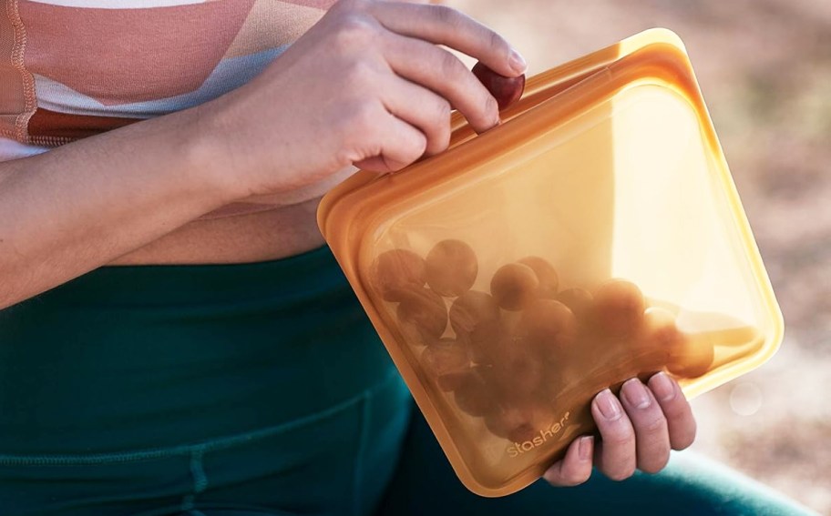 grapes in an orange stasher bag