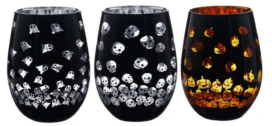 Stemless Halloween Wine Glasses in Ghosts, Skulls, and Pumpkins