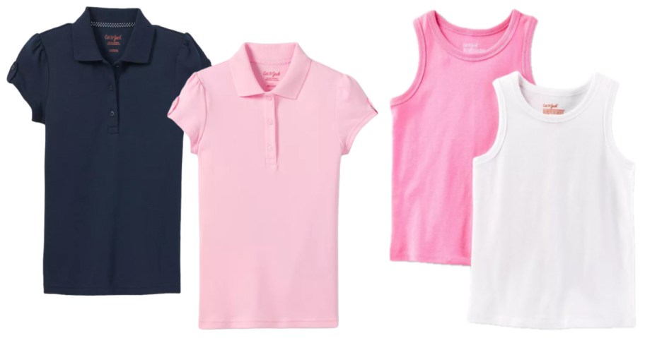 two uniform polos and two tank tops