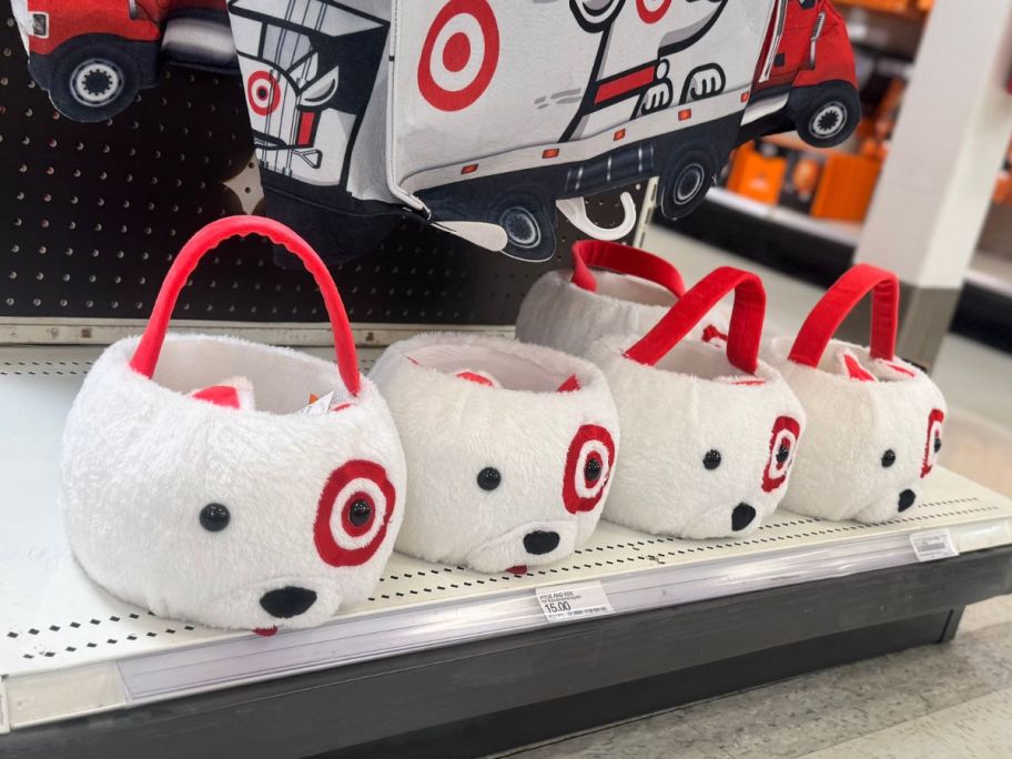 4 Hyde & EEk! Boutique Bullseye Dog Halloween Trick or Treat Baskets lined up on an endcap