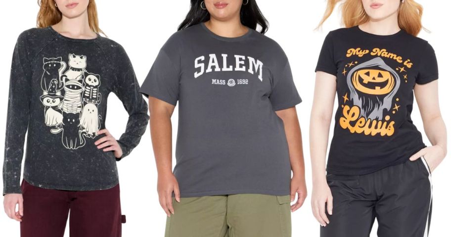 3 women wearing Target Halloween Shirts