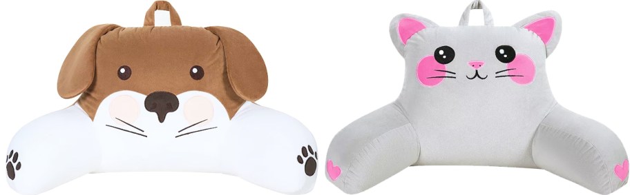 brown dog and grey cat backrest pillows