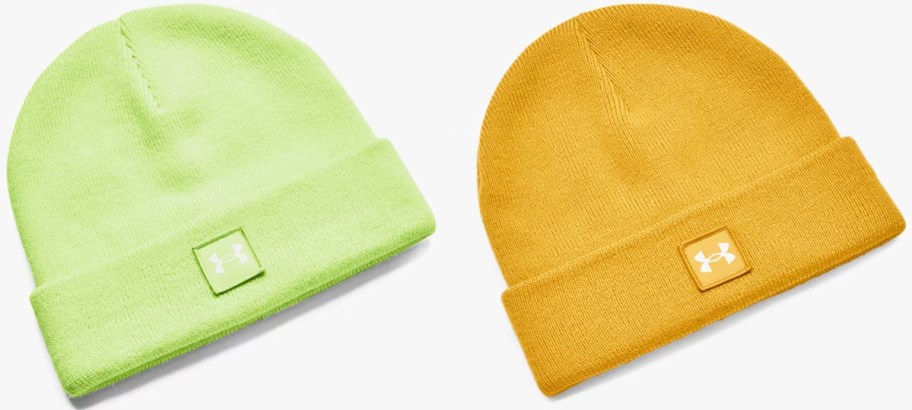 light green and yellow beanies