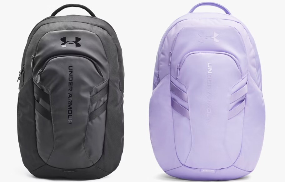 dark grey and light purple under armour backpacks