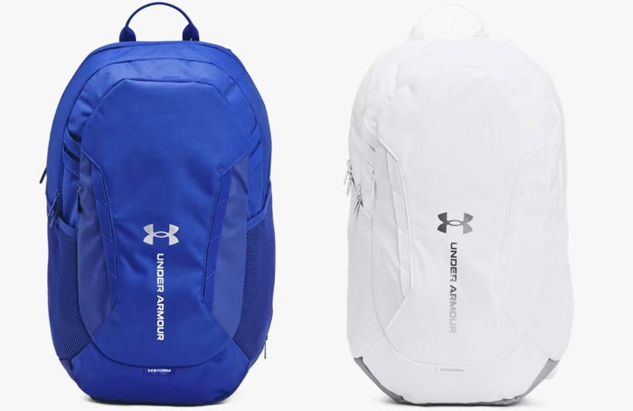 blue and white under armour backpacks