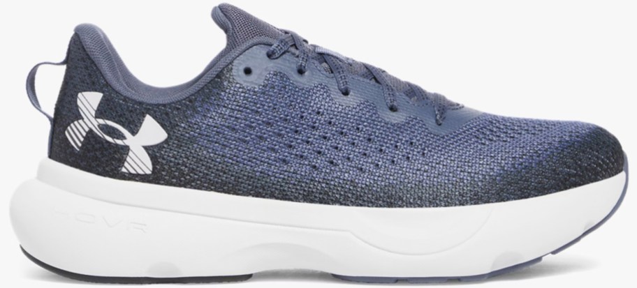 dark blue and white running shoe