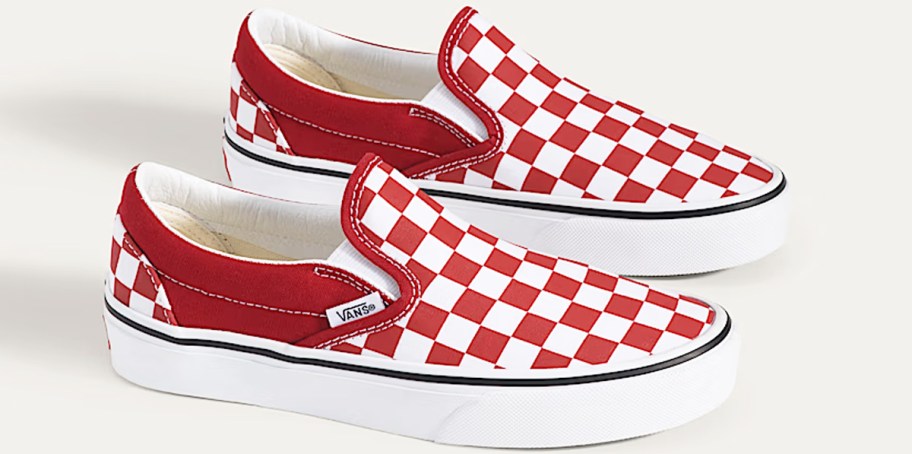 red and white checkerboard print sneakers
