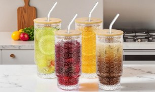 Vintage Glass Tumbler 4-Pack w/ Bamboo Lids & Straws Only $13.99 on Amazon