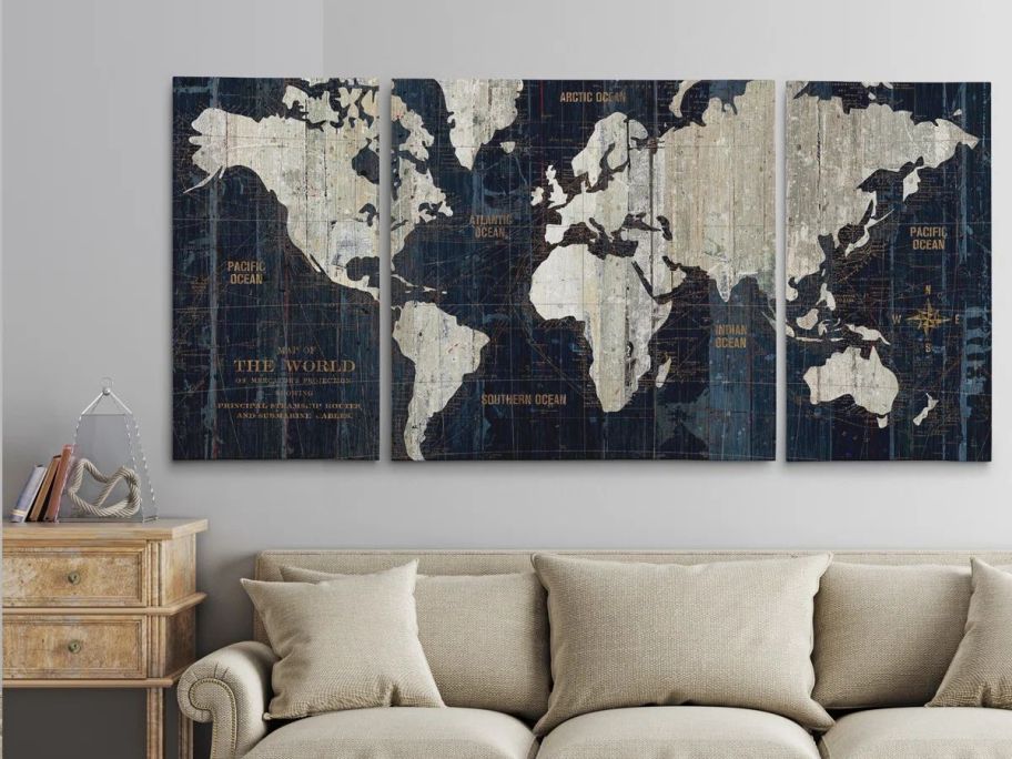 Wade Logan Ocean Eye I 3-Piece Wrapped Canvas Print Set on wall