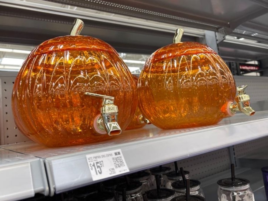 Way To Celebrate 1.5-Gal Acrylic Pumpkin Beverage Dispenser on store shelf