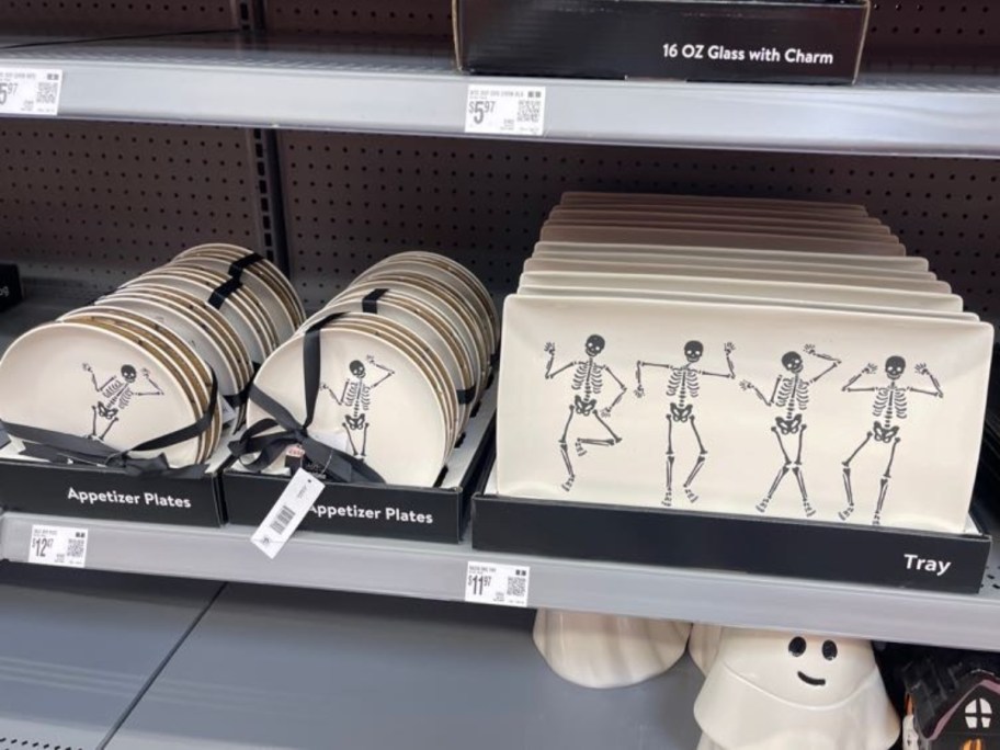 way to celebrate dancing skeleton appetizer plates and serving plate on store shelf