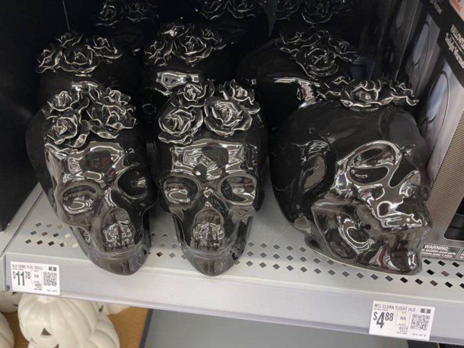 Way To Celebrate Ceramic Skull Decor sitting on store shelf