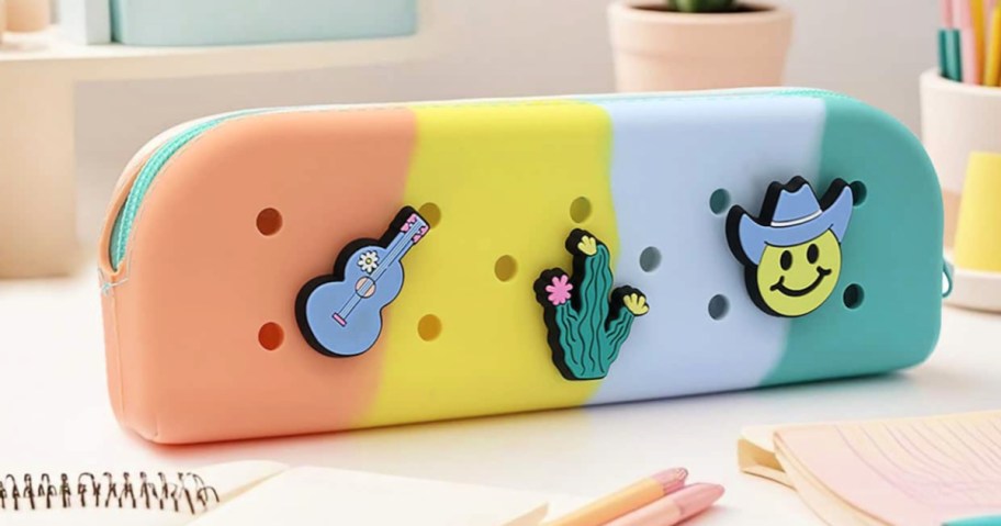 colorful pencil pouch with western decals