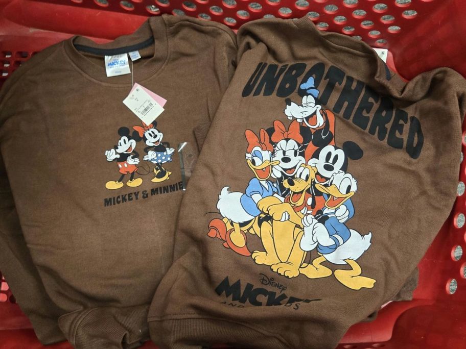 2 brown Disney sweatshirts