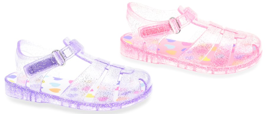 purple and pink glittery jelly sandals