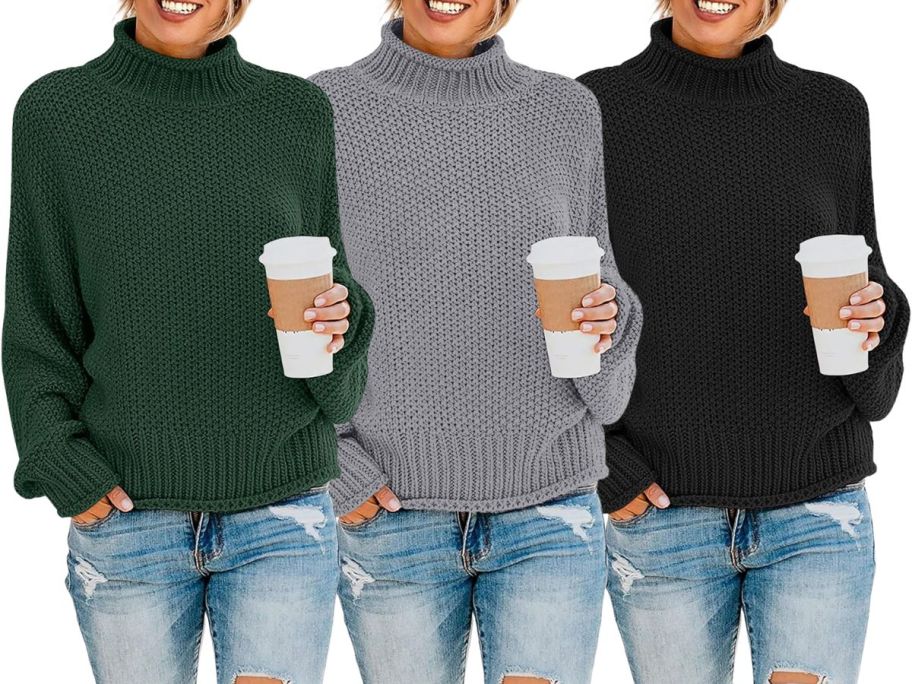 3 women wearing sweaters