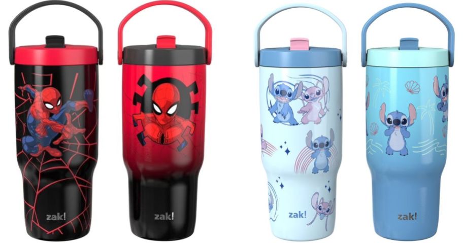 Zak Designs Tumblers in Spider Man and Stitch Designs