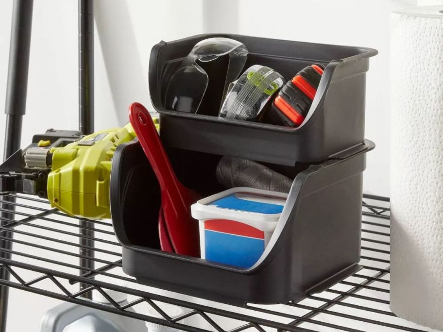 brightroom Open Front Stackable Storage Bins on shelf