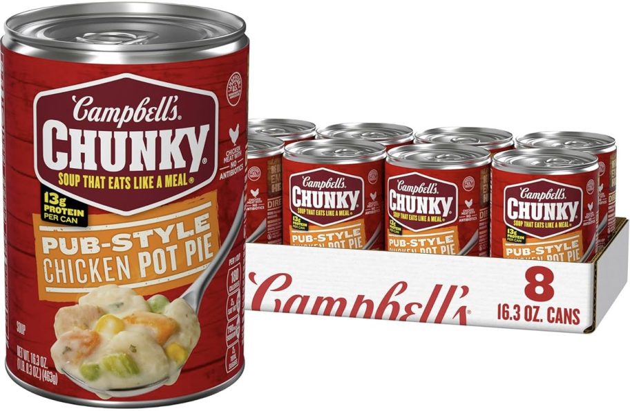 campbells pub soup can with box behind it 
