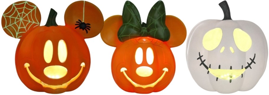 mickey, minnie and jack skellington LED pumpkins