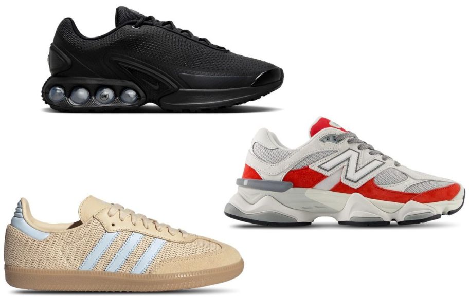 Stock images of adidas, new balance and nike shoes