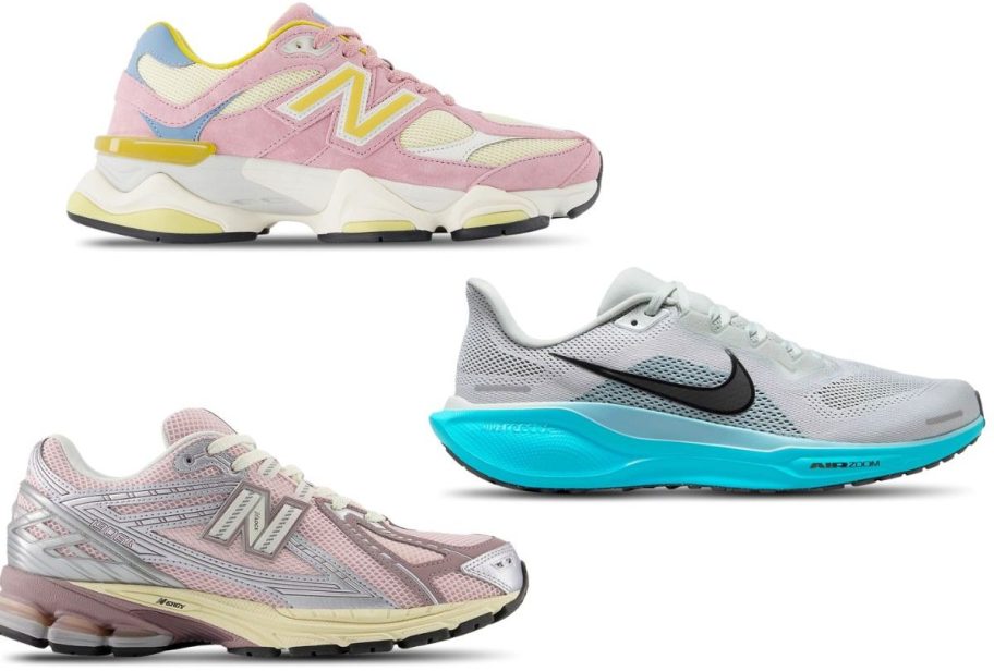 Stock images of two new balance and one nike shoes