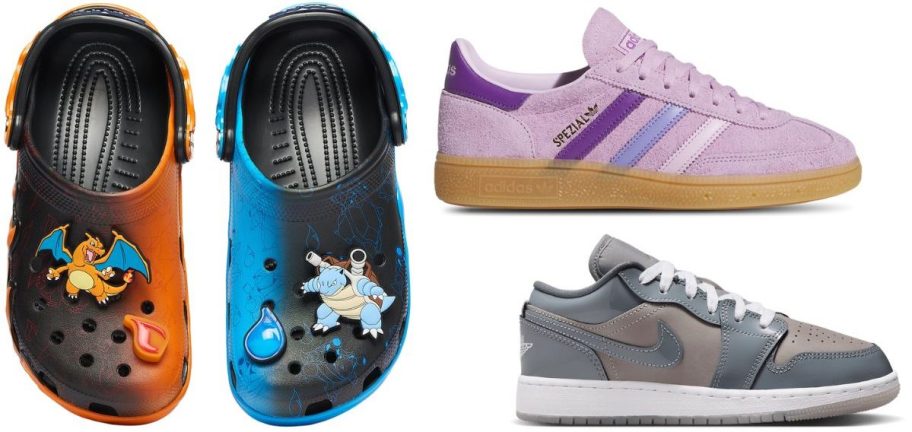 Stock images of crocs, adidas and nike shoes