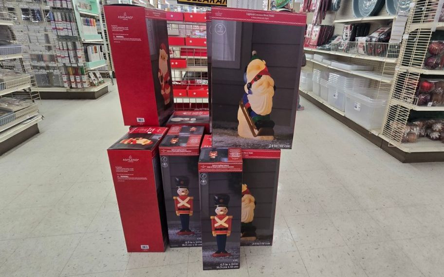 display of Christmas blow molds at michaels