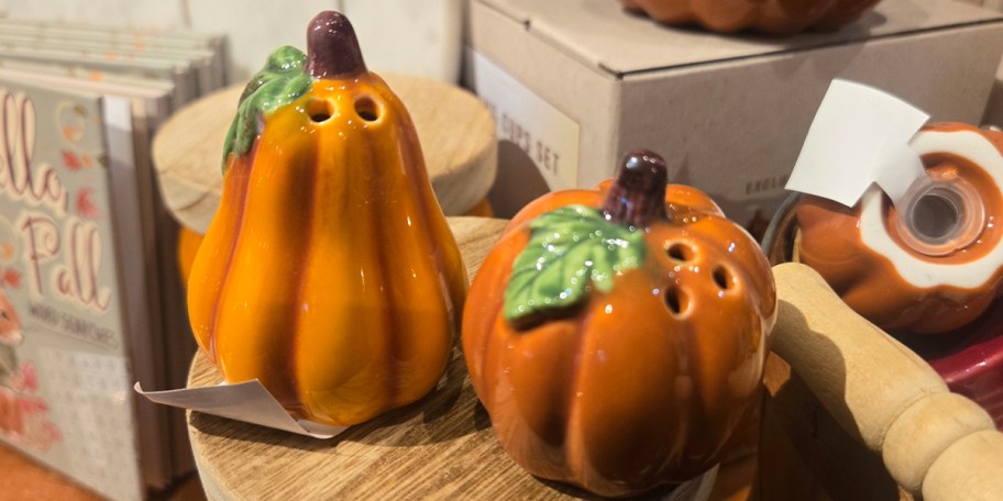 two pumpkin salt and pepper shakers