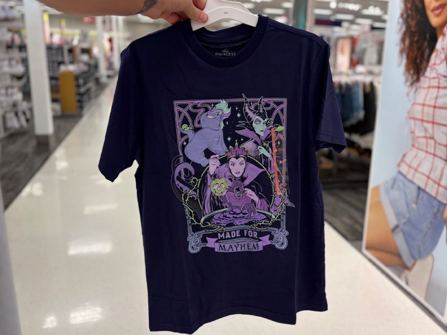 hand holding disney villains tee 