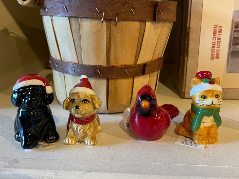 two dogs, a cardinal and a cat salt & pepper shakers